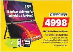 POWER 15,6 dobbel bærbar skjerm tilbud