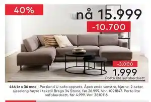 Skeidar Portland U-sofa oppsett tilbud
