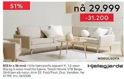 Skeidar Villa hjørnesofa oppsett K tilbud