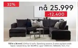 Skeidar Chillux U-sofa tilbud