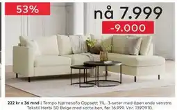 Skeidar Tempo hjørnesofa Oppsett 11L. 3-seter med åpen ende venstre tilbud