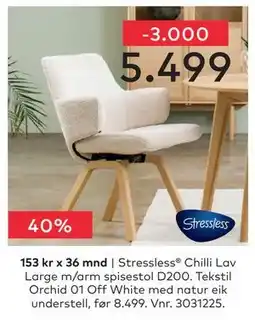 Skeidar Stressless Chilli Lav Large m/arm spisestol D200 tilbud