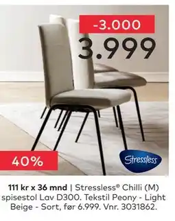 Skeidar Stressless Chilli (M) spisestol Lav D300 tilbud