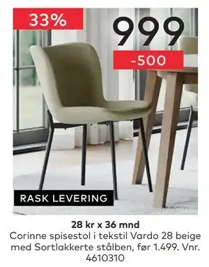 Skeidar Corinne spisestol tilbud