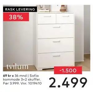 Skeidar Sofia kommode 3+2 skuffer tilbud