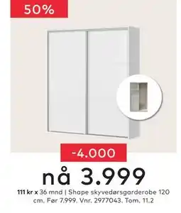 Skeidar Shape skyvedørsgarderobe 120 cm tilbud