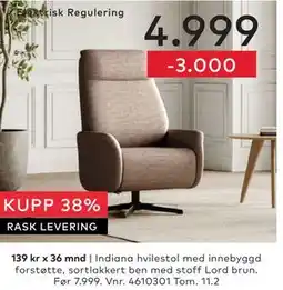 Skeidar Indiana hvilestol tilbud