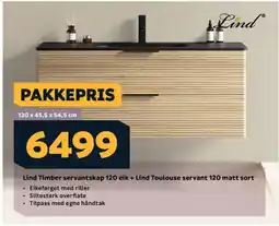 Megaflis Lind Timber servantskap 120 eik + Lind Toulouse servant 120 matt sort tilbud