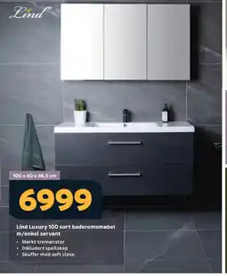 Megaflis Lind Luxury 100 sort baderomsmøbel m/enkel servant tilbud