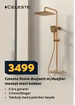 Megaflis Celeste Stone dusjsett m/dusjter- mostat matt kobber tilbud