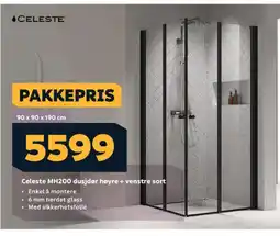 Megaflis Celeste MH200 dusjdør høyre + venstre sort tilbud