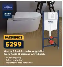 Megaflis Villeroy & Boch Exclusive veggskål + Grohe Rapid SL sisterne u/trykkplate tilbud