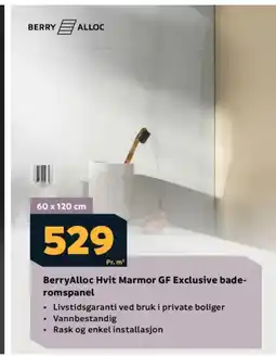 Megaflis BerryAlloc Hvit Marmor GF Exclusive bade- romspanel tilbud