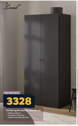 Megaflis Lind Nest garderobeskap antrasitt grå tilbud