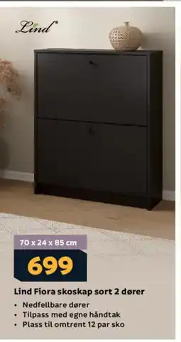 Megaflis Lind Fiora skoskap sort 2 dører tilbud