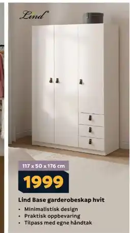 Megaflis Lind Base garderobeskap hvit tilbud