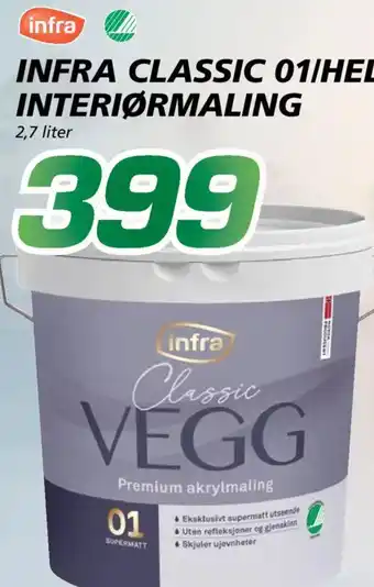 Coop Byggmix Infra Classic 01/helmatt interiørmaling tilbud
