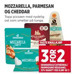 Meny MOZZARELLA, PARMESAN OG CHEDDAR tilbud