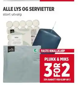 Meny ALLE LYS OG SERVIETTER tilbud