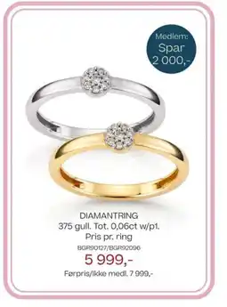 Bjørklund Diamantring 375 gull. tot. 0,06ct w/p1. pris pr. ring tilbud