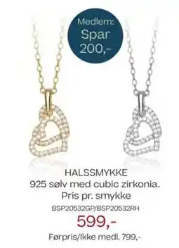 Bjørklund Halssmykke 925 sølv med cubic zirkonia. pris pr. smykke bsp20532gp/bsp20532rh tilbud