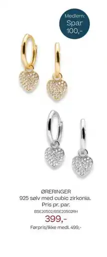 Bjørklund ØRERINGER 925 sølv med cubic zirkonia. tilbud