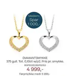 Bjørklund Diamantsmykke 375 gull. tot. 0,10ct w/p2. pris pr. smykke. tilbud