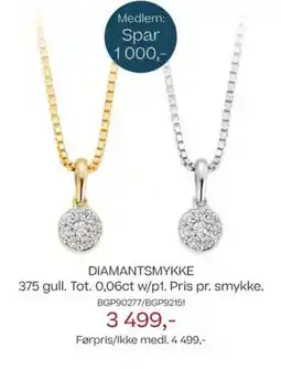 Bjørklund Diamantsmykke 375 gull. tot. 0,06ct w/p1. pris pr. smykke. tilbud