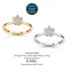 Bjørklund Diamantring 375 gull. tot. 0,14ct w/p1. pris pr. ring. tilbud
