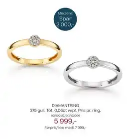 Bjørklund Diamantring 375 gull. tot. 0,06ct w/p1. pris pr. ring. tilbud