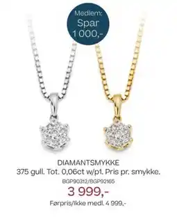 Bjørklund Diamantsmykke 375 gull. tot. 0,06ct w/p1. pris pr. smykke. tilbud
