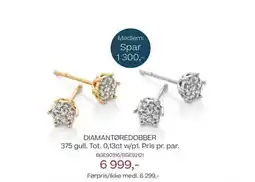 Bjørklund Diamantøredobber 375 gull. tot. 0,13ct w/p1. pris pr. par. tilbud