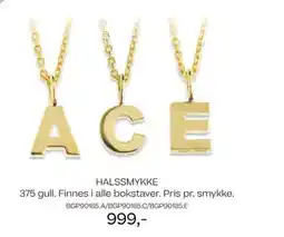 Bjørklund Halssmykke 375 gull. finnes i alle bokstaver. pris pr. smykke. tilbud