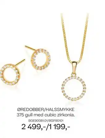 Øredobber/halssmykke 375 gull med cubic zirkonia.