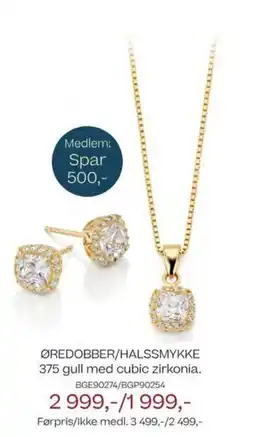 Bjørklund Øredobber/halssmykke 375 gull med cubic zirkonia. bge90274/bgp90254 tilbud