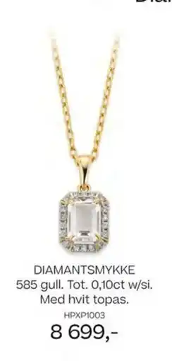 Bjørklund Diamantsmykke 585 gull. tot. 0,10ct w/si. med hvit topas. tilbud