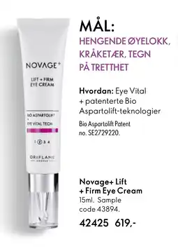 Oriflame Novage+ Lift + Firm Eye Cream tilbud