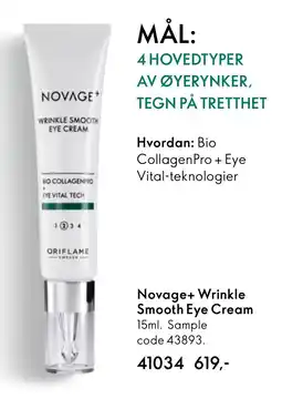 Oriflame Novage+ Wrinkle Smooth Eye Cream tilbud