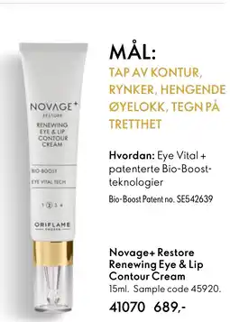 Oriflame Novage+ Restore Renewing Eye & Lip Contour Cream tilbud