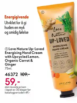 Oriflame Love Nature Up-Loved Energising Hand Cream with Upcycled Lemon, Organic Carrot & Ginger tilbud