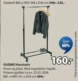 JYSK GUDME klesstativ tilbud