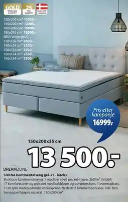 JYSK SOKNA kontinentalseng grå-27 - lateks tilbud