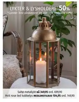 Nille Hvit rose led kubbelys, Medlemspris tilbud