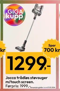 Gigaboks Jocca trådløs støvsuger m/touch screen tilbud