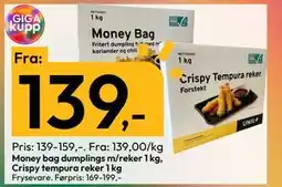 Gigaboks Money bag dumplings m/reker 1 kg, Crispy tempura reker 1 kg tilbud