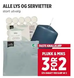 Meny ALLE LYS OG SERVIETTER tilbud