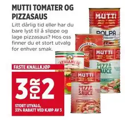 Meny MUTTI TOMATER OG PIZZASAUS tilbud