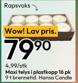 Gigaboks Maxi telys i plastkopp 16 pk tilbud