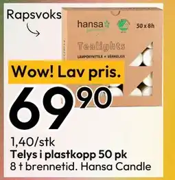 Gigaboks Telys i plastkopp 50 pk tilbud