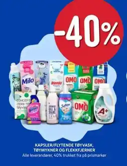 Rema 1000 KAPSLER/FLYTENDE TØYVASK, TØYMYKNER OG FLEKKFJERNER tilbud